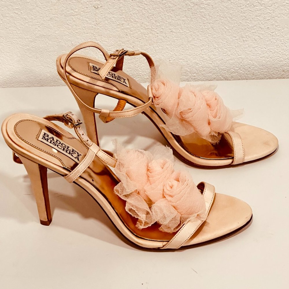 Badgley Mischka Blush Pink Heels Sandals Formal Shoes Ankle Strap Women Size 9.5